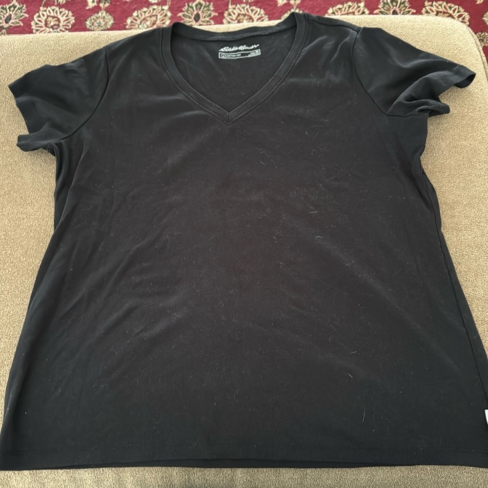 Eddie Bauer Cotton USA Size 2XL Black T-Shirt V-Neck (TD)
